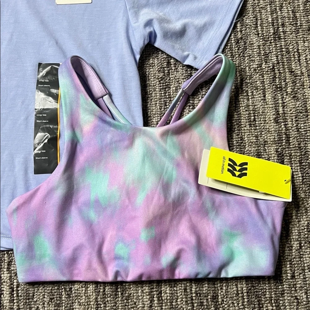 All In Motion Blue Crop Top and Tie-Dye Sports Bra Set Size S (6/7)